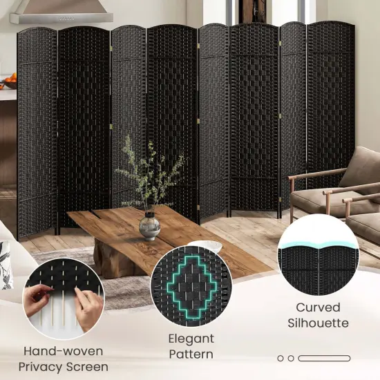 Costway 8-Panel Room Divider 6 FT Tall Folding Privacy Screen with Solid Wood Frame Brown/Black {5}