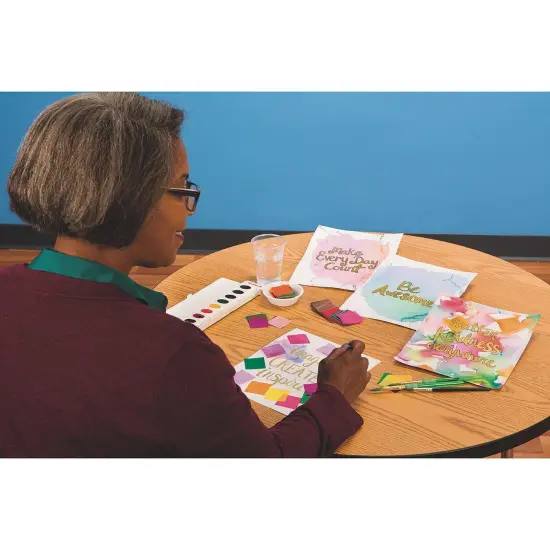 S&S Worldwide Watercolor Resist Art Prints, 6 each of 6 Inspirational Quotes For Adults and Teens, Use with Watercolor Paints, 8" x 10" Watercolor Paper w/Gold Metallic Raised Printing, Pack of 36 {7}