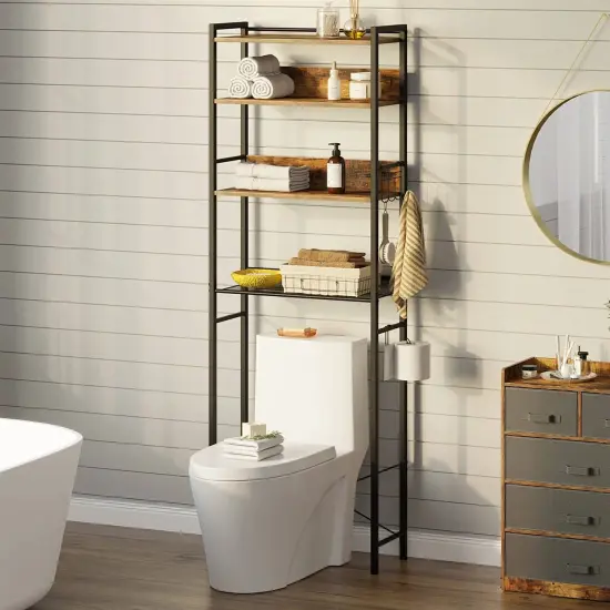 Wood and Iron Freestanding Over The Toilet Storage 4-Shelf Bathroom Organizer White {6}