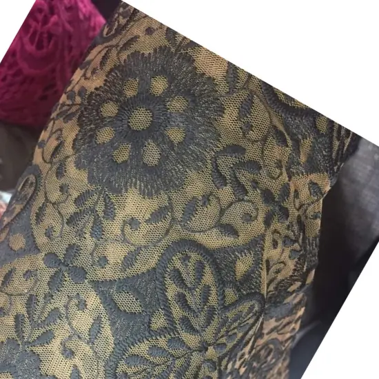 1 Yard Brown and Black Embroidery Organza Fabric for Gowns and Event Decor 54 Inches Wide {5}