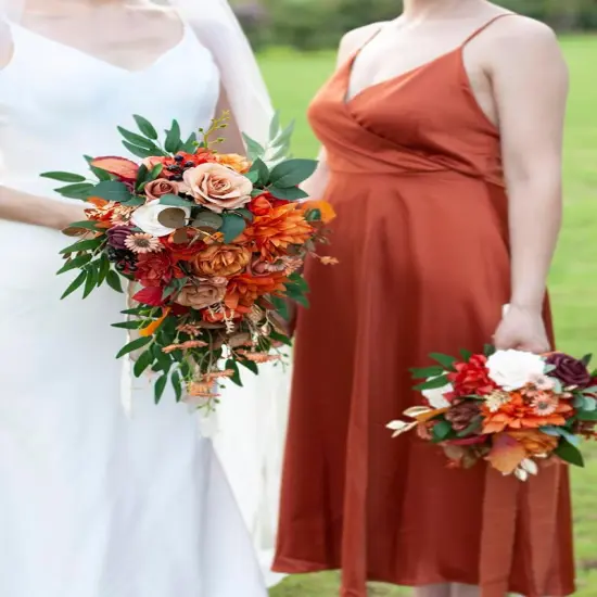 11" Burnt Orange Wedding Bouquet {4}