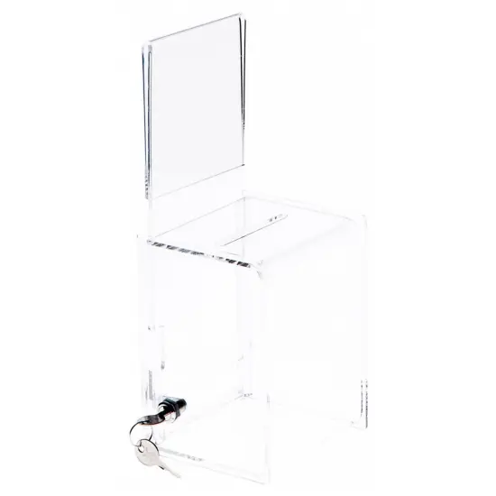 Plymor Clear Acrylic Locking Ballot / Collection Box With Sign Holder, 4" W x 4" D x 6" H (Holds 3.5" x 4" Sign) {1}