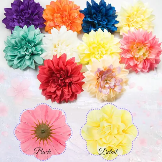 Artificial Flowers Bulk, 3.5 Inch Big Fake Dahlias Flowers Heads, 15 Pcs {2}