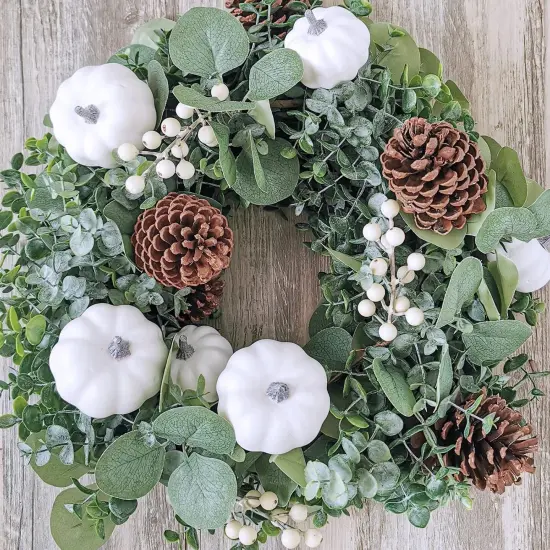 Fall White Pumpkin Artificial Eucalyptus Garland {5}