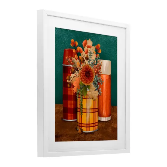 Autumnal Thermos & Botanicals Print Under Glass Wall Art Gray {9}