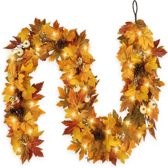 Fall Garland with Lights Outdoor 6FT Autumn {1}