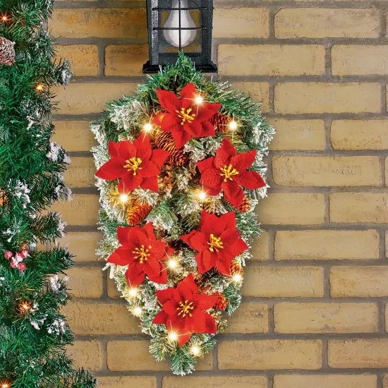 Collections Etc LED Lighted Poinsettia Pine Swag with 6-Hour Timer {4}