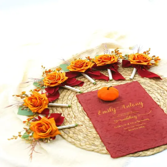 Burnt Orange Boutonniere for Men Set of 6 for Groom Best Man Groomsmen Artificial {4}