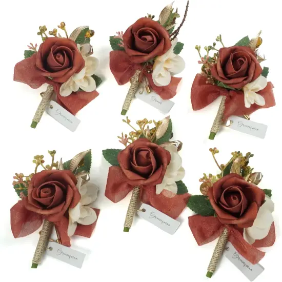 6 pcs Groom & Groomsmen Boutonniere Set {1}