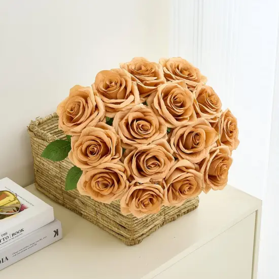 15pcs Terracotta Fake Roses Artificial Silk Flowers Faux Rose {2}