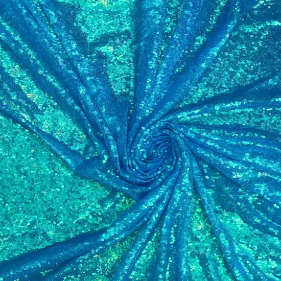 1 Yard Sparkling Sequin Backdrop Fabric Polyester Decorative Drapery 4 ft. W X 8 ft. H Iridescent Blue {1}