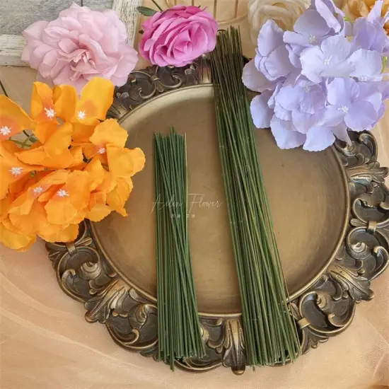 100 pcs Floral Stem Wire - Plastic Artificial Flower Green Stem Rod - Plant Stub Wire Green Florist Wires (10 inch / 25cm) {1}