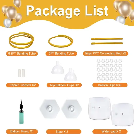 Gold Balloon Arch Stand Kit, 9.3ft & 6ft Free Bending Soft Balloon Flower Backdrop Stands Set with Water Base {2}