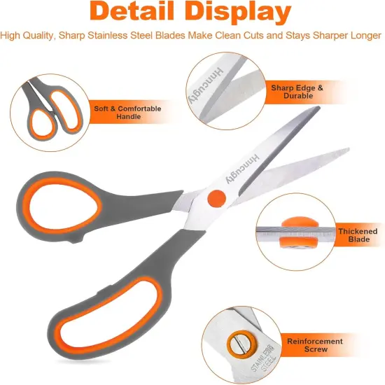 Scissors for Office School Supplies, Hnncugty 8" Scissors All Purpose Bulk Set of 24-Pack, Sharp Shears for Student Teacher Home Craft Sewing Fabric, Desk Accessories Comfort Grip, Right/Left Handed {2}