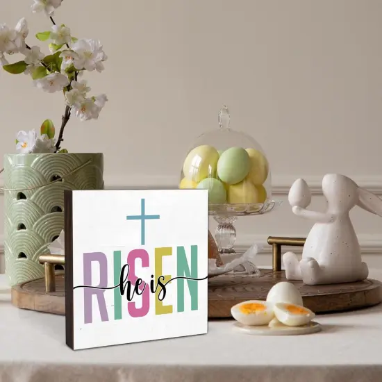 Easters Bunny Gifts, He Is Risen Sign, Easter Bunny Decor, Farmhouse Easter Decorations Indoor for Home Office Tabletop Desk Decoration-B06 {5}