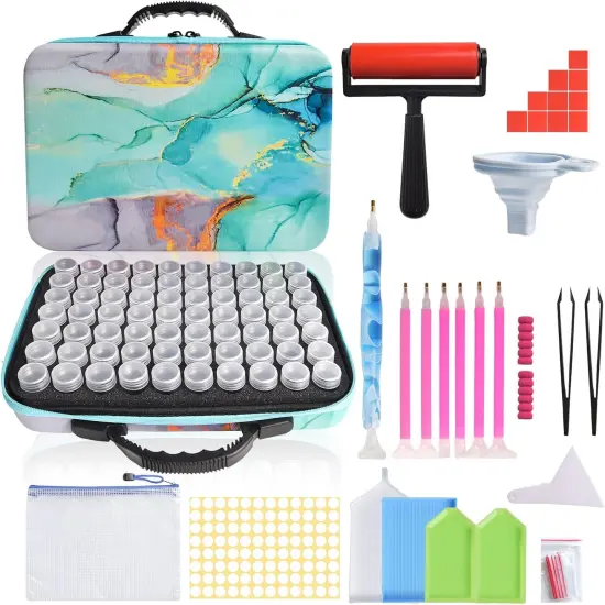 70 Slots Diamond Painting Storage Containers, 5d Diamond Art Accessories and Tools, Diamond Painting Accessories Kit DIY Art Craft Jewelry Beads Rhinestones Organizer Box(Green) {1}