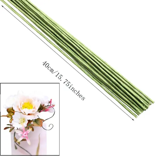 50/Package Floral Stems Wire for Paper Flower 16 Gauge Green Floral Paper Wrapped Wire 16 inch Artificial Crafts Wire Wreath Making Supplies for Wedding DIY {3}
