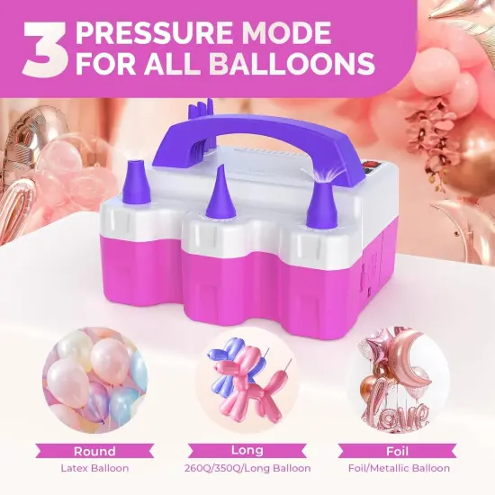 P600 Electric Balloon Pump for All Balloons with 3 Nozzles 110V 600W Balloon Blower for Party Metalic Latex 260q Foil Balloons, Balloon Inflator for Birthday Decorations {4}
