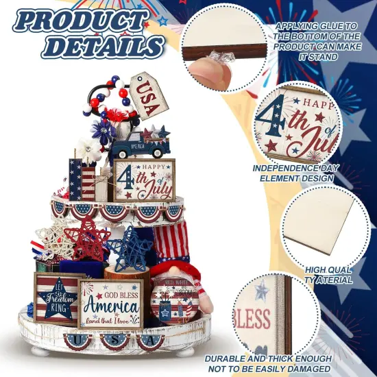 20 Pcs 4th of July Patriotic Tiered Tray Decoration Independence Day {4}