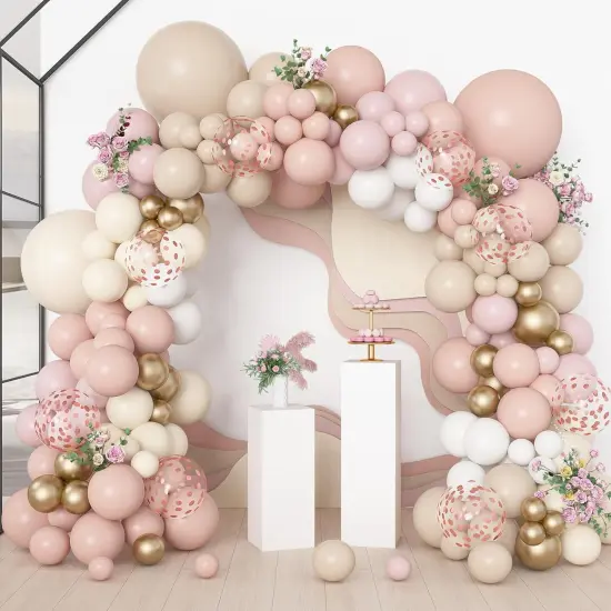Dusty Pink Balloon Arch Garland Kit, Neutral Baby Pink Ivory White Sand Nude Rose Gold Confetti Balloons {1}