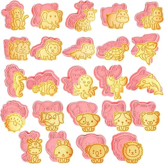 Animal Cookie Cutters with Plunger Stamps Set 24 Pieces {1}