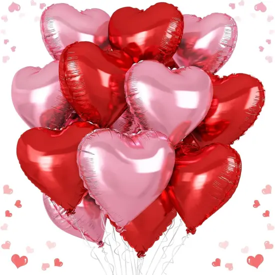 Pink Red Heart Balloons, 18 Inch Light Heart Foil Shape Balloon, 12PCS Pearl Red Pink Helium Mylar Love Balloon for Birthday Bridal Shower Engagement Wedding Valentine Party Decorations {1}