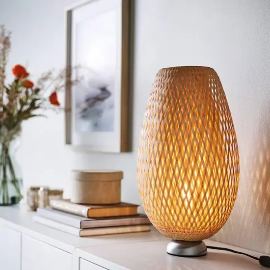 Handmade Bamboo Table Lamp Unique Braided Shade {4}
