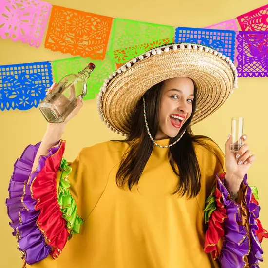 2 Packs Mexican Party Decoration, 18 Feet Plastic Papel Picado Fiesta Banner Cinco de Mayo Garlanda {5}