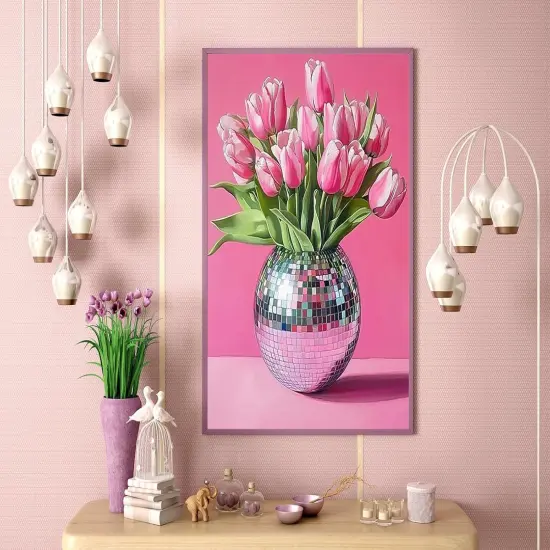 Pink Tulips Diamond Painting Kits for Adults, 5D Diamond Art Painting by Numbers Kits, DIY Diamond Dots Art Kits, Full Round Drill Diamond Paintings for Adults for Home Wall Decor [11.8x15.7 inch] {3}