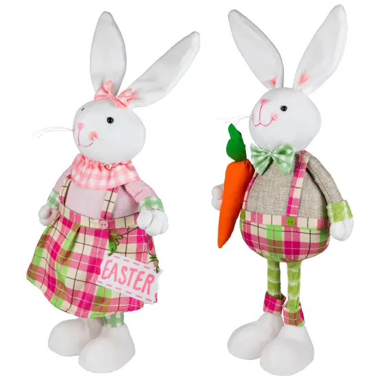 Northlight Bunny Rabbit Figurines with Easter Sign Spring Decorations - 19" - Pink and Green - Set of 2 {4}