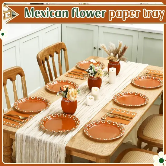 Platos De Barro Mexicanos Mexican Paper Plates Mexican Dinnerware Terracotta Flower Clay Pottery Plates Party Supplies Birthday Wedding Party Decorations(9 Inch,50 Pcs) {4}
