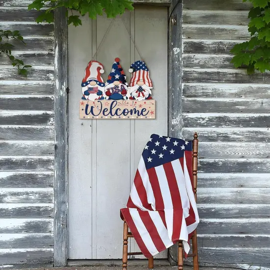 Reversible Summer 4th of July Memorial Day Welcome Door Sign Decor Double Sided Gnome Wooden Hanging Plaque Patriotic Independence Day Door Hanger for Porch Home Wall Outdoor Decoration {5}
