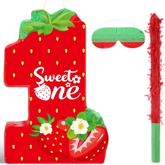 Strawberry 1st Birthday pi&ntilde;ata Strawberry pi&ntilde;ata Summer Berry Strawberry pi&ntilde;ata with stick Blindfold Mask Confetti {1}