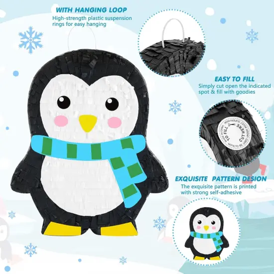 Inch Penguin Pi&ntilde;ata Winter Penguin Party Supplies Candy Animal Pi&ntilde;ata with Stick Confetti and Blindfold Gift {3}