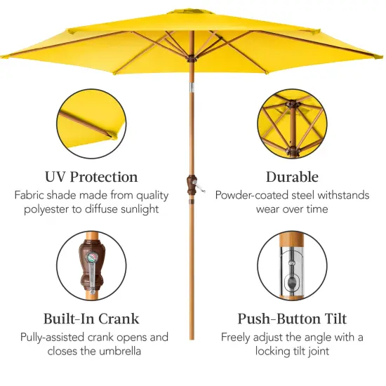 Best Choice Products 10ft Outdoor Woodgrain Pattern Steel Market Patio Umbrella w/ Crank, Tilt Yellow {6}