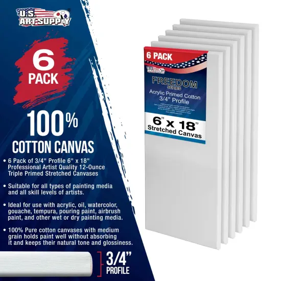 6 x 18 inch Stretched Canvas 12-Ounce Triple Primed, 6-Pack - Professional Artist Quality White Blank 3/4" Profile, 100% Cotton, Heavy-Weight Gesso {2}