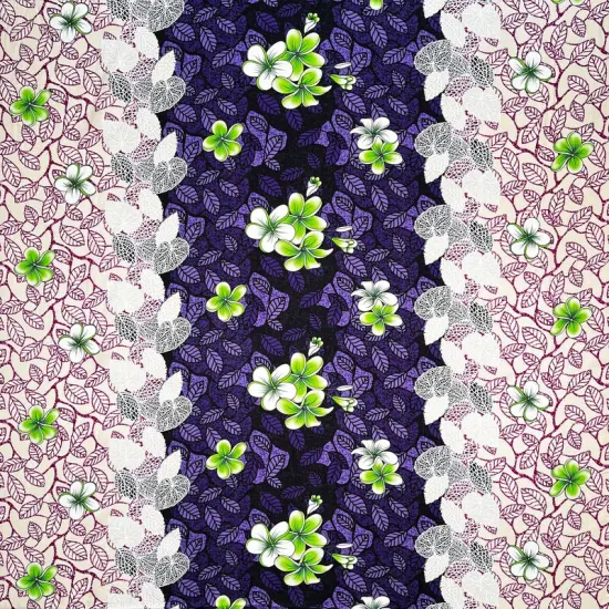 1 Yard Plumeria Flowers & Leaves Parallel Design Fabric 36" L x 45" W Beige/Lime Gre {1}