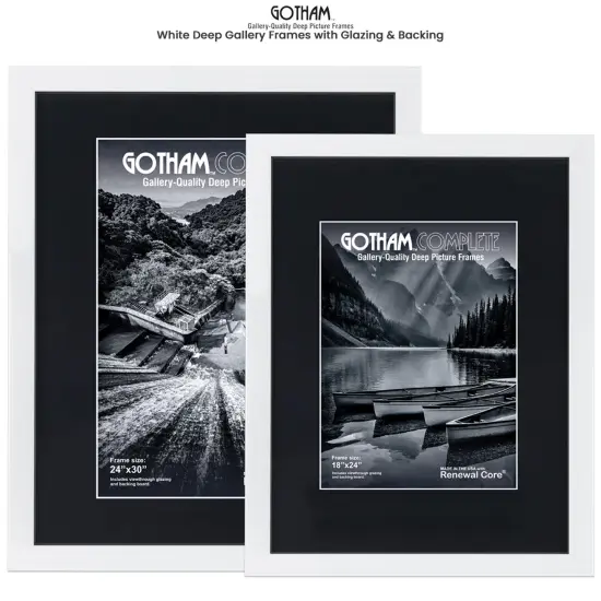 Gotham Extra Deep Complete Picture Frames - White - 16x20" - 1-5/8 Deep Frame Break Resistant Acrylic Glazing - Professional Quality Frames for Heavy Duty Canvases or Prints -Made in the USA {6}