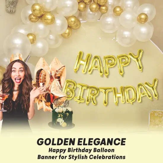 Gold Happy Birthday Balloons Banner | Letter Balloon Sign {3}