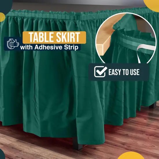 Ruffle Disposable Table Skirt 14 Ft Long Pleated Table Skirts with Adhesive Strip &ndash; Fits 6ft+ Rectangle or Round Tables &ndash; Ideal for Birthday Parties, Gender Reveal, Baby Showers & Event Decorations 6 pack by Exquisite Dark Green {3}