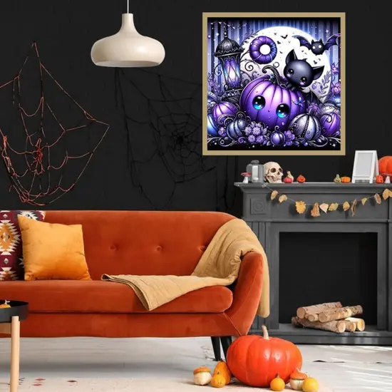 5D Diamond Art kits for Adults Beginners, Halloween Pumpkin Bat,13.7x 13.7 Inch {3}