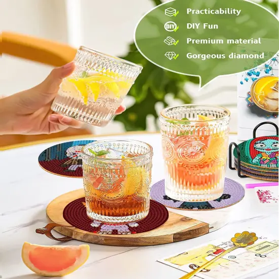 8Pcs Diamond Painting Coasters with Holder,DIY Halloween Life Coaster {2}