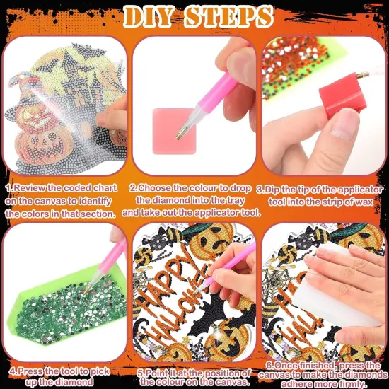 6 Pcs Halloween Diamond Painting Hanging Sign Set {3}