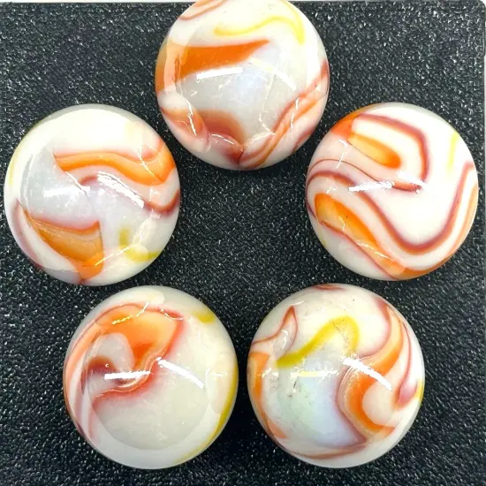 GELATO White/Orange/Yellow Glass Marbles 25mm (1 inch) SHOOTER Taw Lot {4}