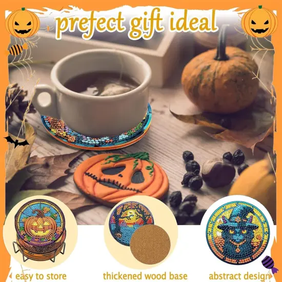 8 Pack Halloween Diamond Art Coasters Kit-3.9inch {3}