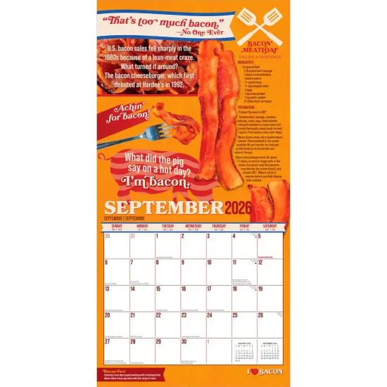 I Love Bacon | 2026 12 x 24 Inch (Hanging) Monthly Square Wall Calendar | Plastic-Free {4}