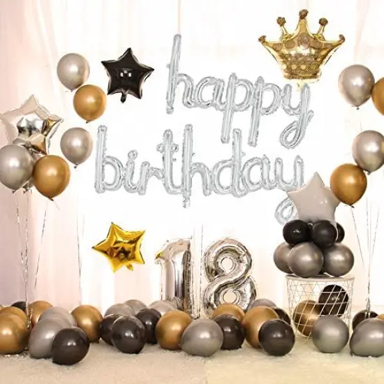 Silver Happy Birthday Balloon Banner {3}