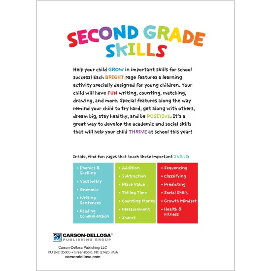 Carson Dellosa Second Grade Workbook, Reading Comprehension, Vocabulary, Math, Social Emotional Learning, and Writing Practice, Classroom or Homeschool Curriculum {2}
