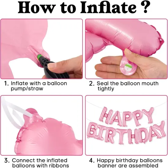 Happy Birthday Foil Balloons Banner - 16 Inch (Pink) {5}