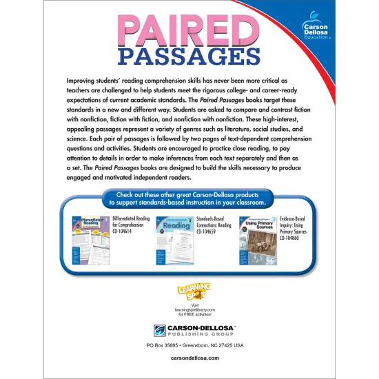 Carson Dellosa Paired Passages, Grade 2 Workbook {2}